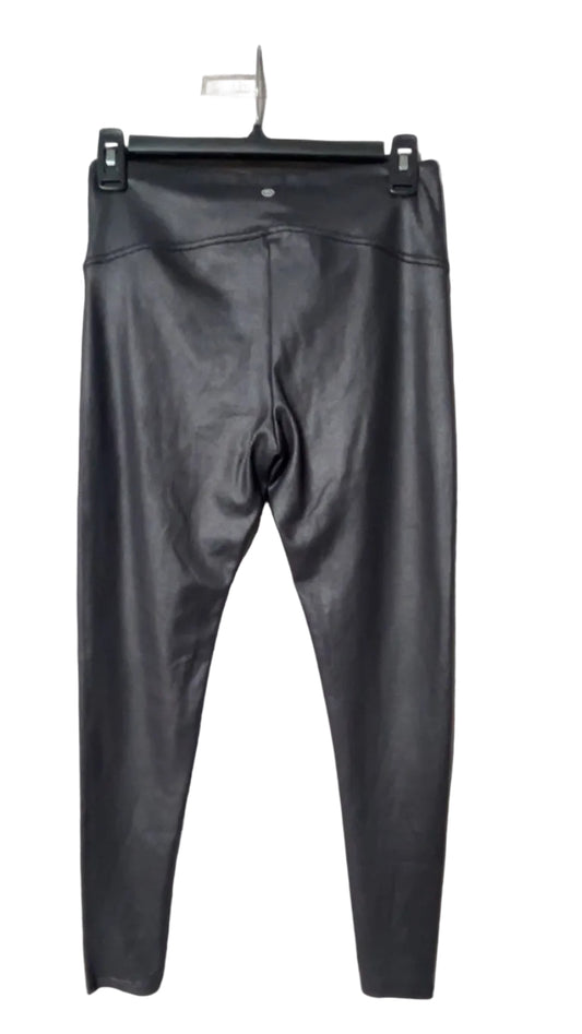 CRZ Yoga black faux leather leggings back view showing high waist, size Medium
