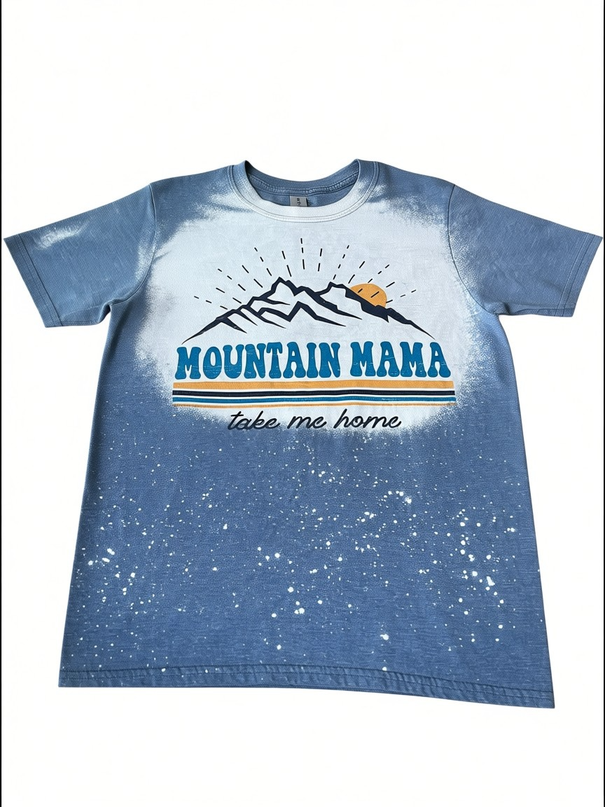Mountain Mama Take Me Home Bleached Graphic Tee – Blue – Size S