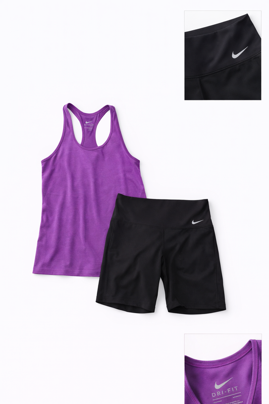 Nike Racerback Tank & Bike Shorts Set – Purple & Black