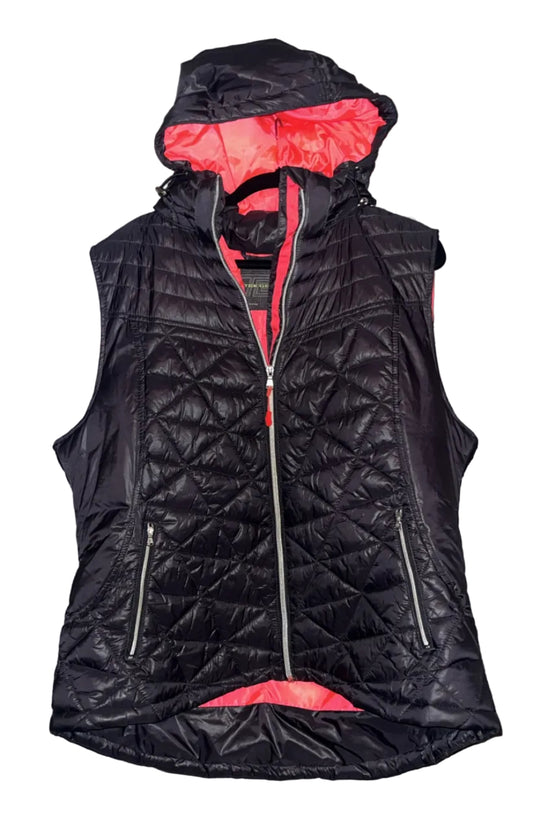 Tek Gear black coral quilted puffer vest front view with hood