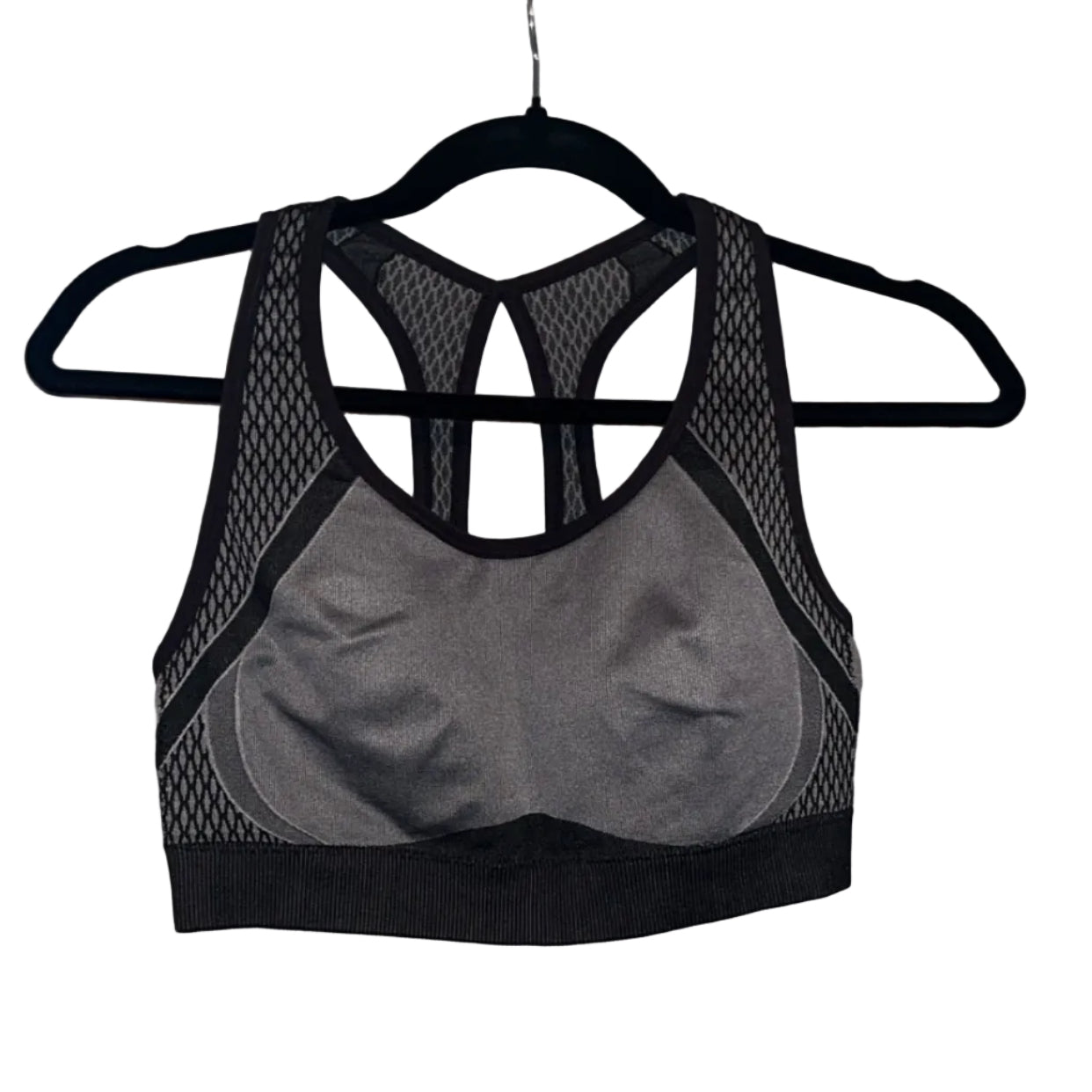Avia black grey diamond mesh racerback sports bra front view