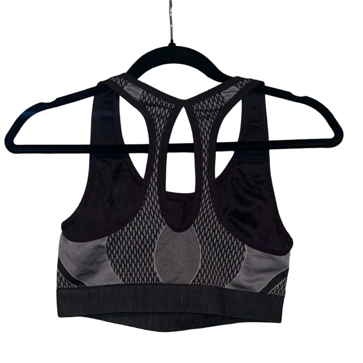 Avia black grey diamond mesh racerback sports bra back view