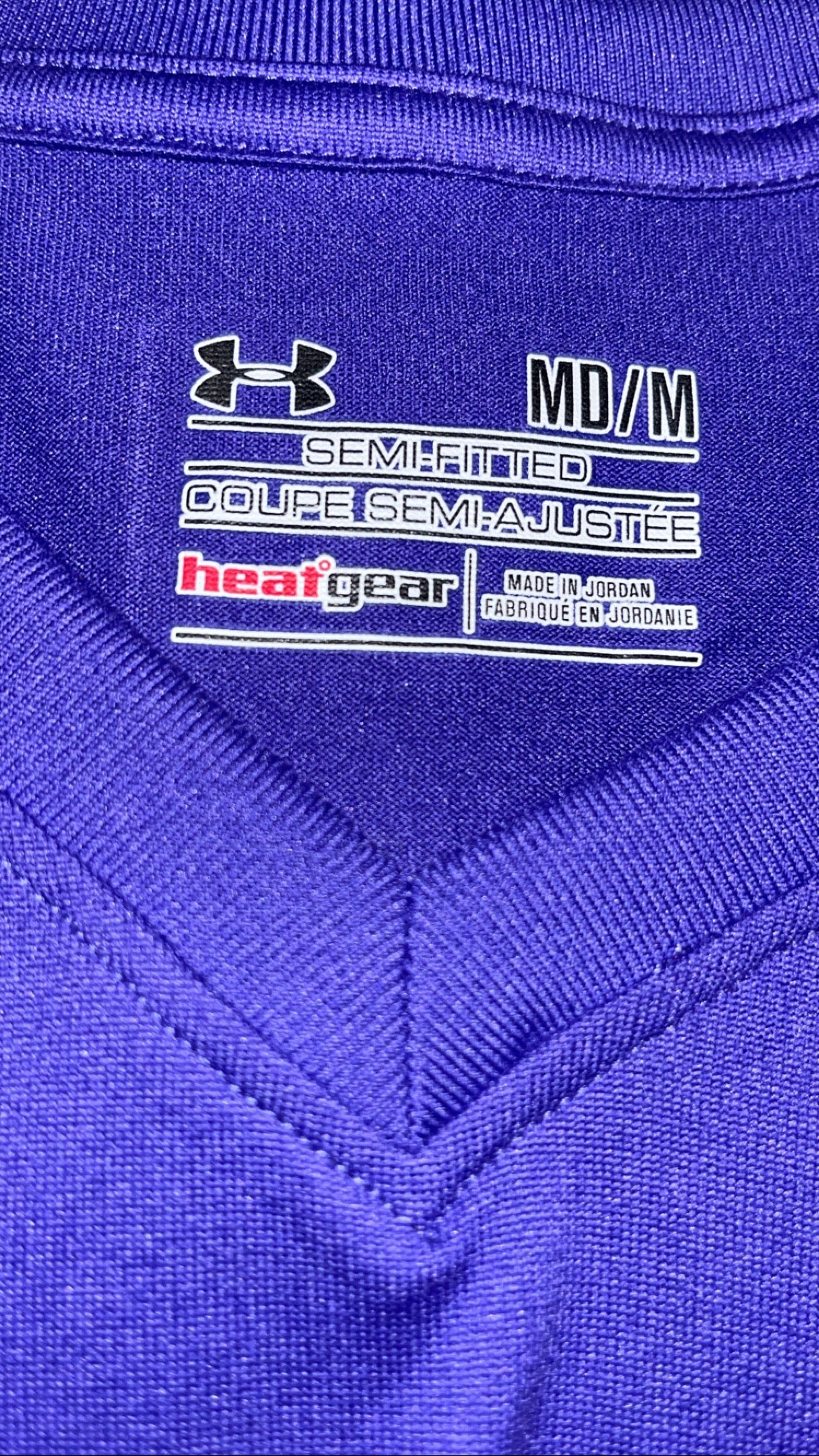 Under Armour HeatGear size label Medium Made in Jordan