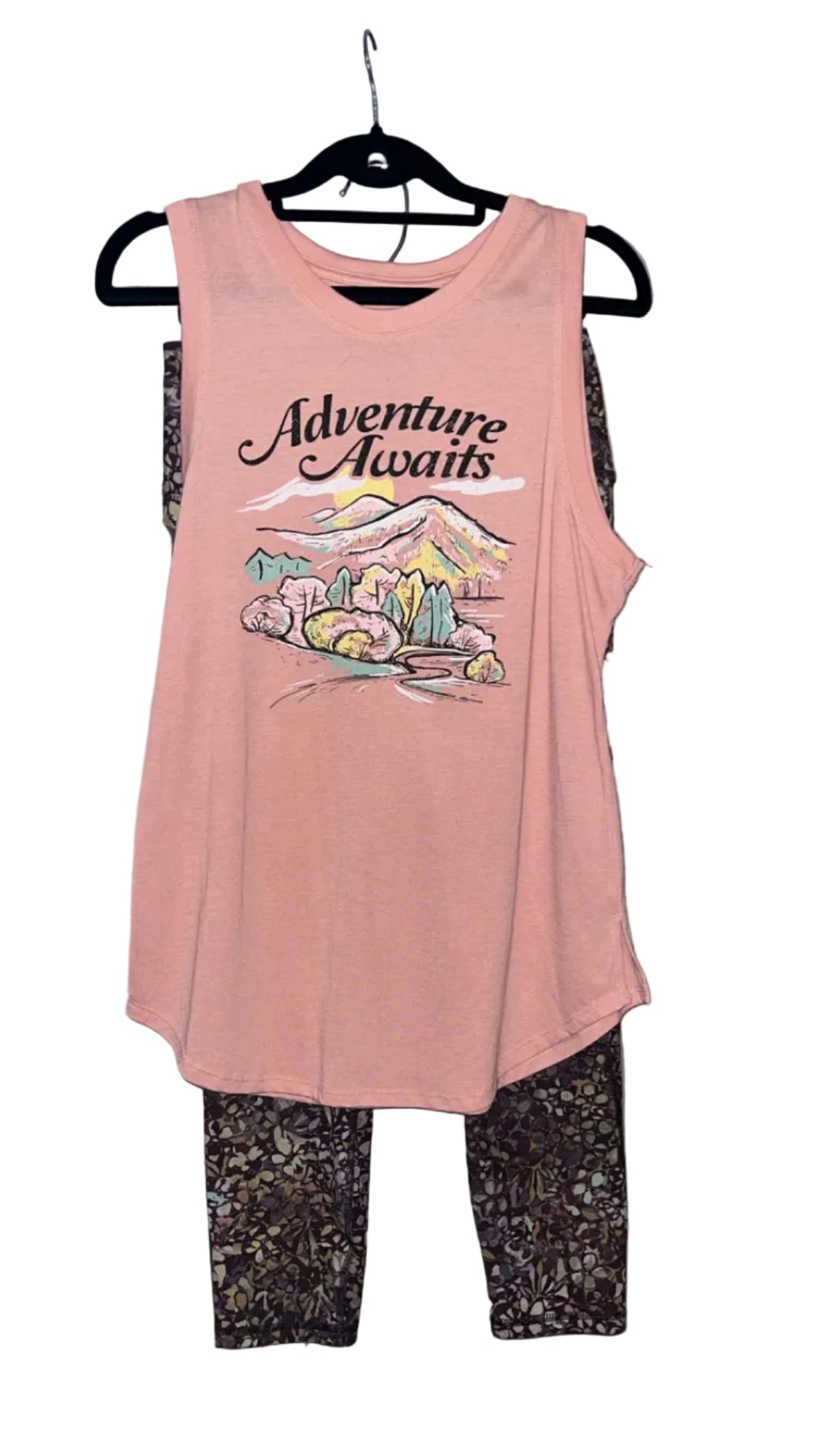 Adventure Awaits tank and RBX floral capri leggings outfit set front view