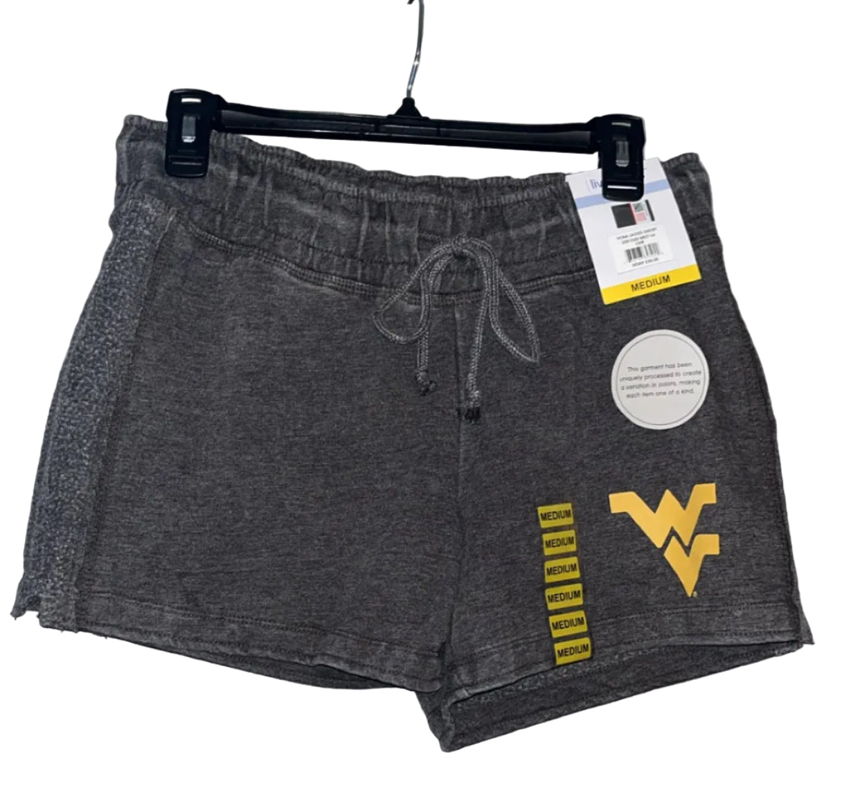 WVU Mountaineers charcoal fleece shorts front view