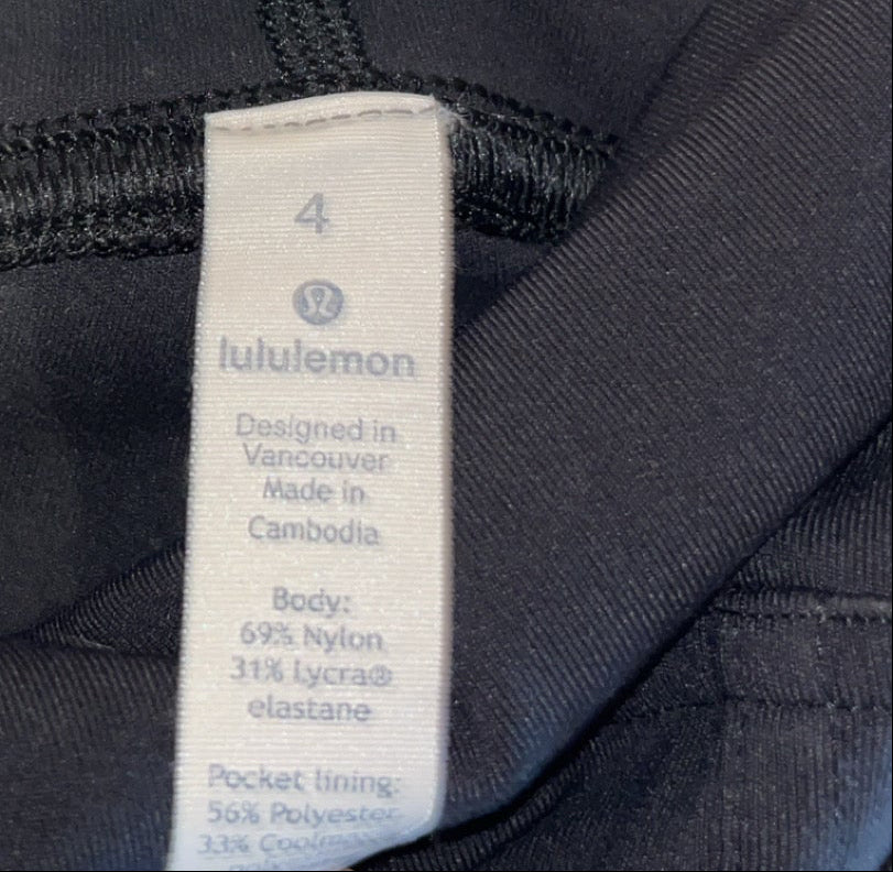 Lululemon Performance Leggings – Black, Size 4