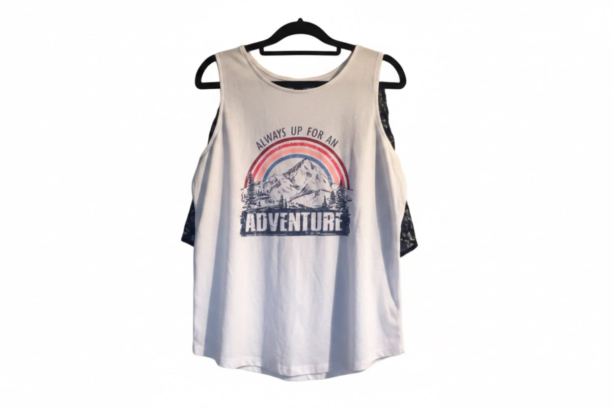 Maurice Always Up for an Adventure light blue tank top, size Medium