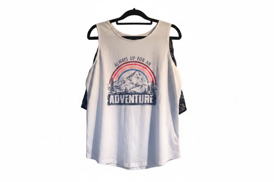 Maurice Always Up for an Adventure light blue tank top, size Medium