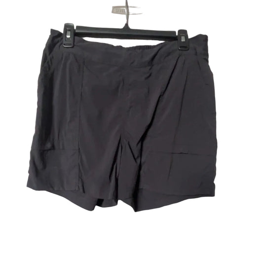 REI charcoal hiking shorts front view with front and lower snap pockets, size Medium