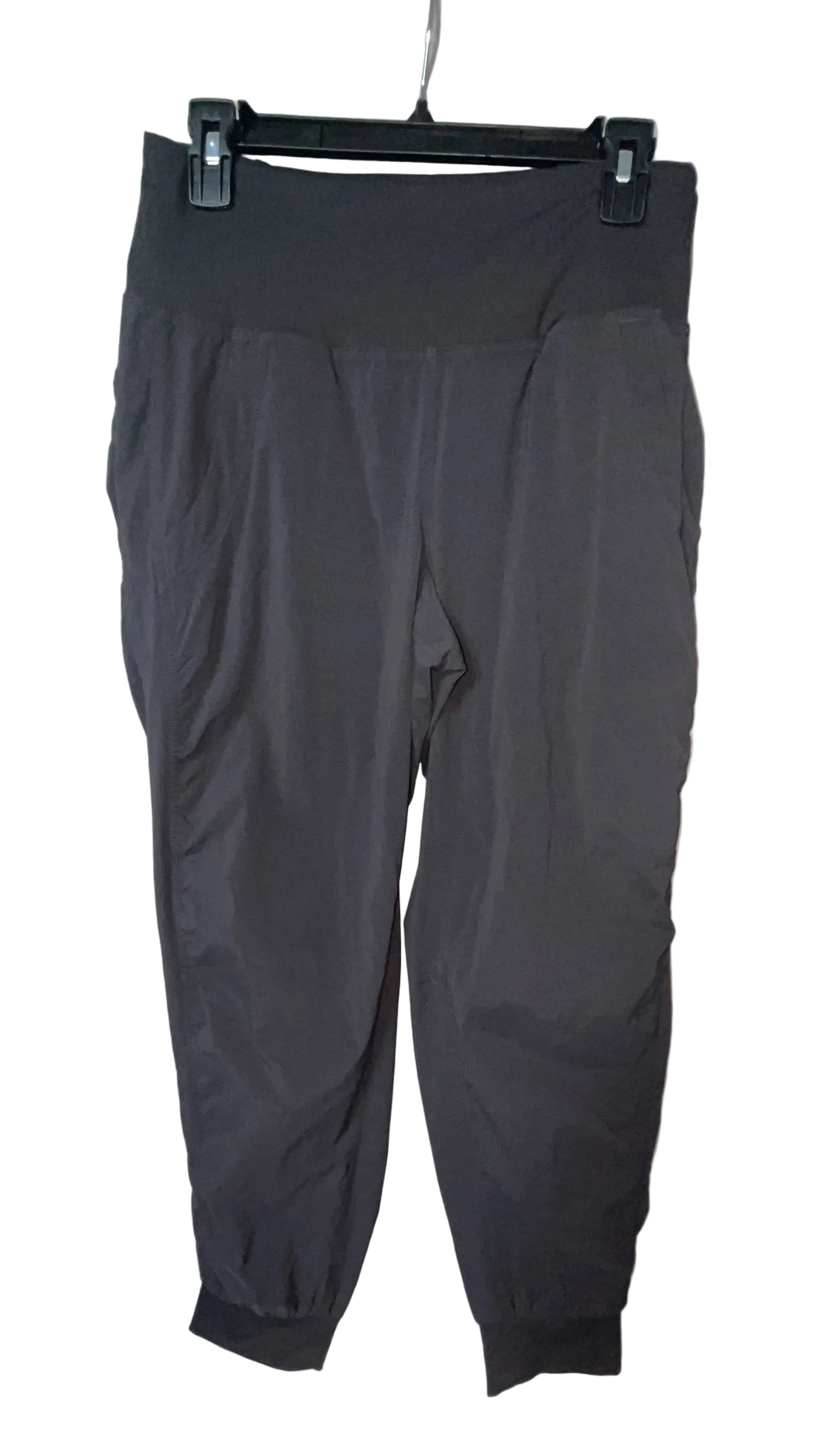 prAna charcoal jogger pants front view with front pockets, size Small
