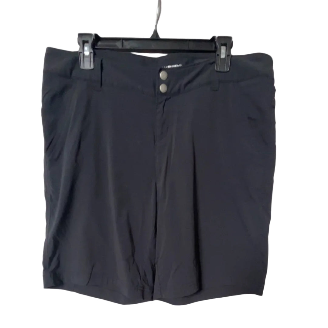 Columbia Omni-Shield hiking shorts front view with double button closure, size 12