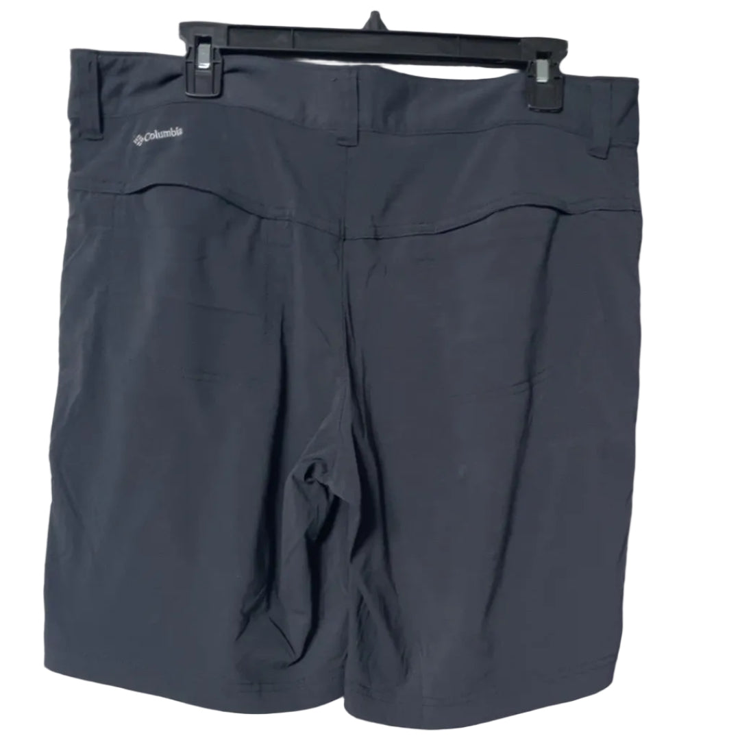 Columbia Omni-Shield hiking shorts back view with Columbia logo at waistband, size 12