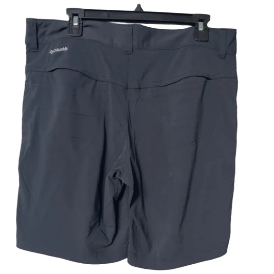 Columbia Omni-Shield hiking shorts back view with Columbia logo at waistband, size 12