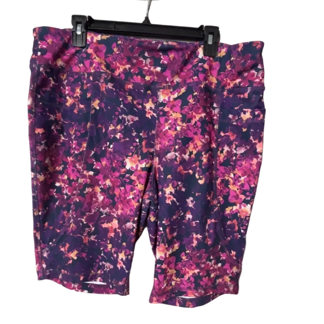 Live Well purple pink floral biker shorts front view, size 18/20