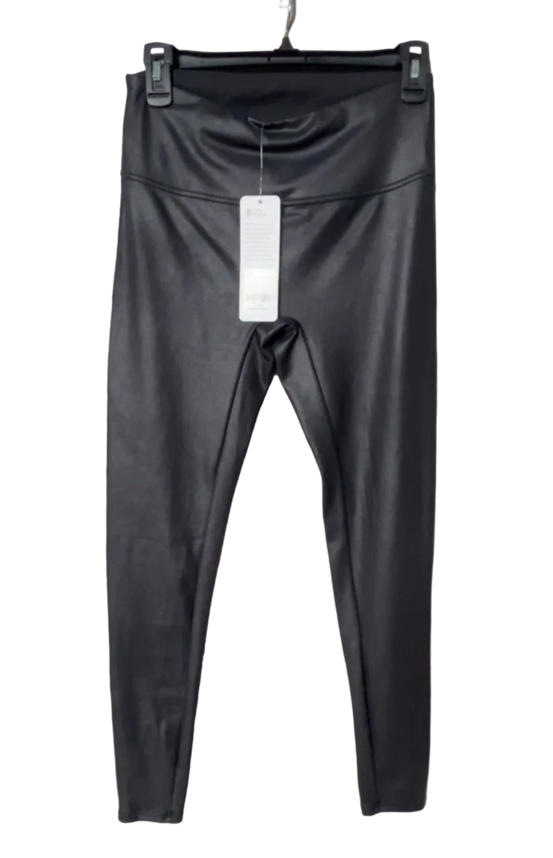 CRZ Yoga black faux leather high-shine leggings front view with tags, size Medium