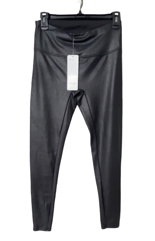CRZ Yoga black faux leather high-shine leggings front view with tags, size Medium