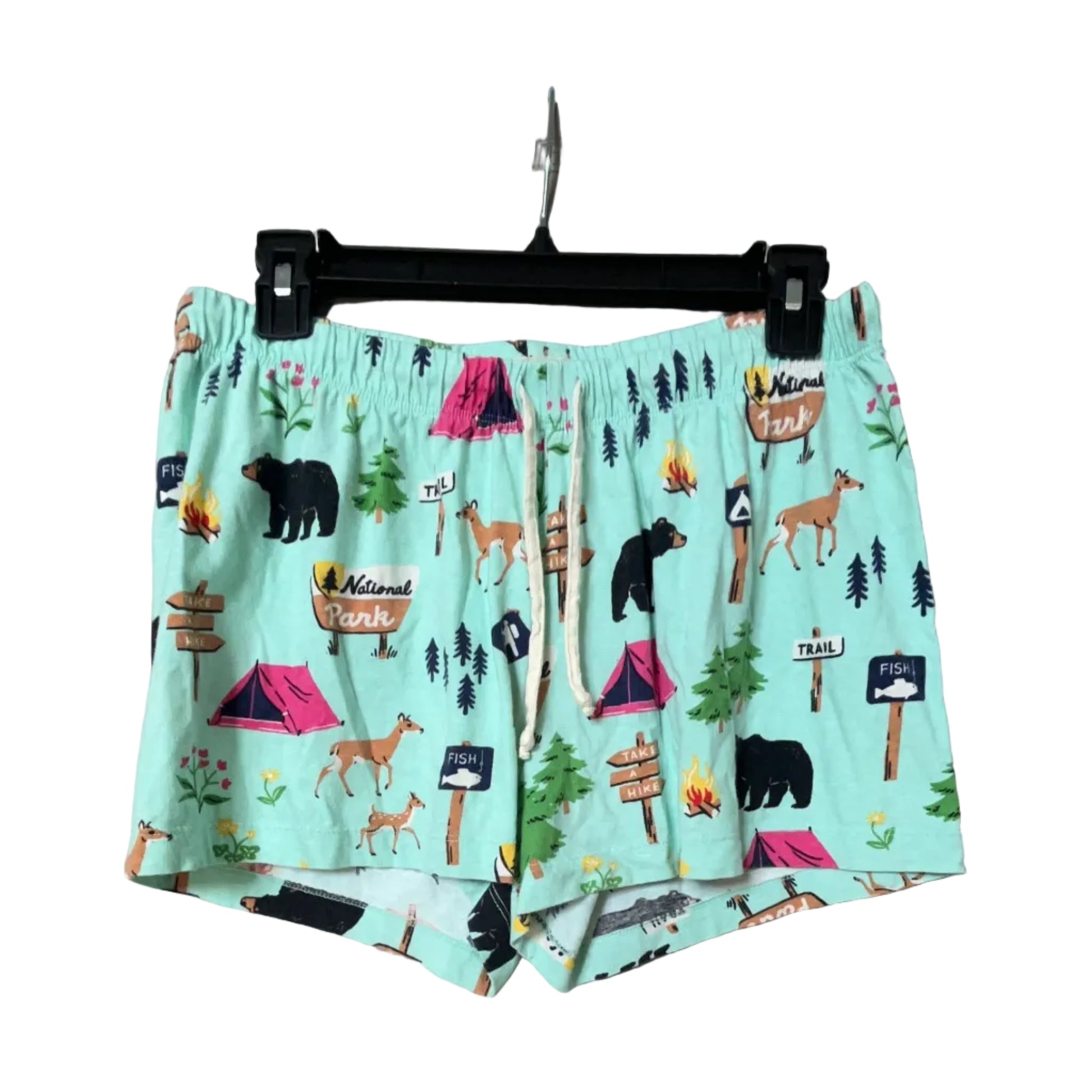 Little Blue House National Park Camping Print Shorts Mint - Front View