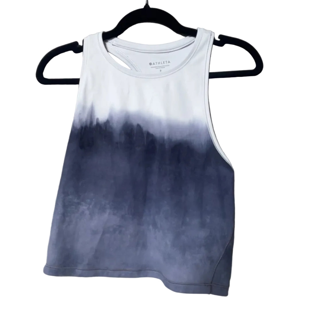 Athleta Ombre Racerback Crop Tank White Blue - Front View