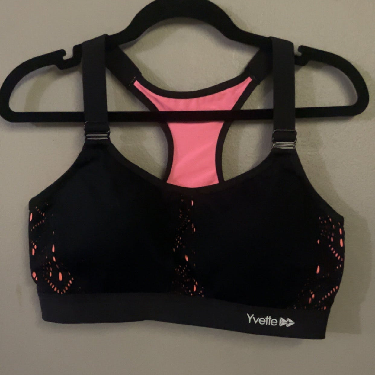 Yvette black and pink sports bra front view
