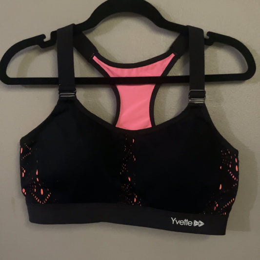 Yvette black and pink sports bra front view