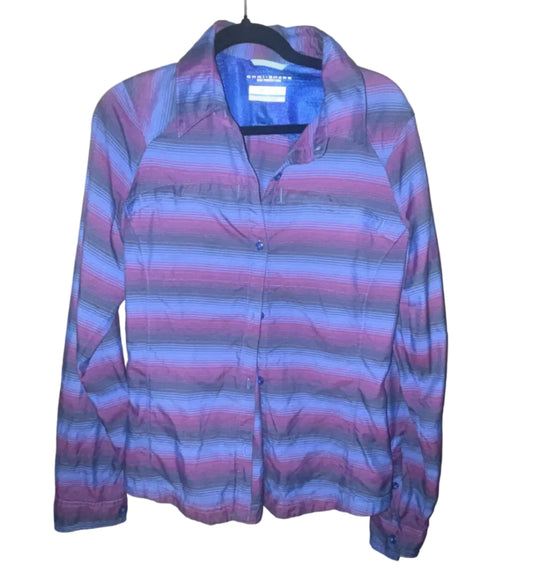 Columbia Omni-Shade long sleeve shirt front view blue purple stripe