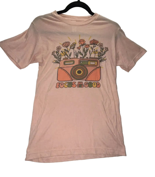 Focus on the Good Graphic Tee - Blush Pink - Front Full