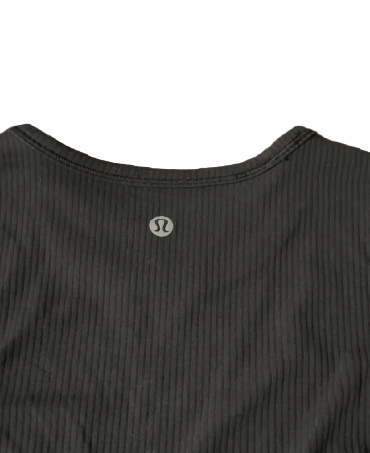 Back view of black lululemon long sleeve crew top