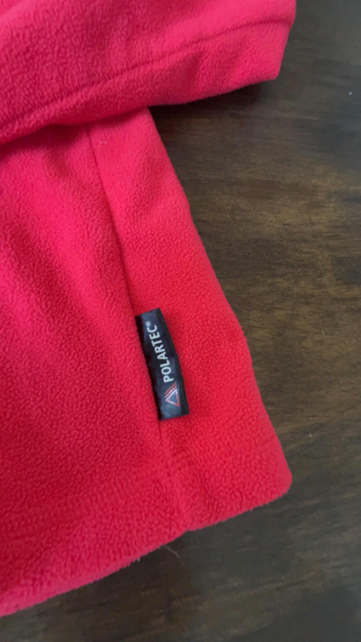 Back view of red Columbia Titanium Polartec fleece pullover