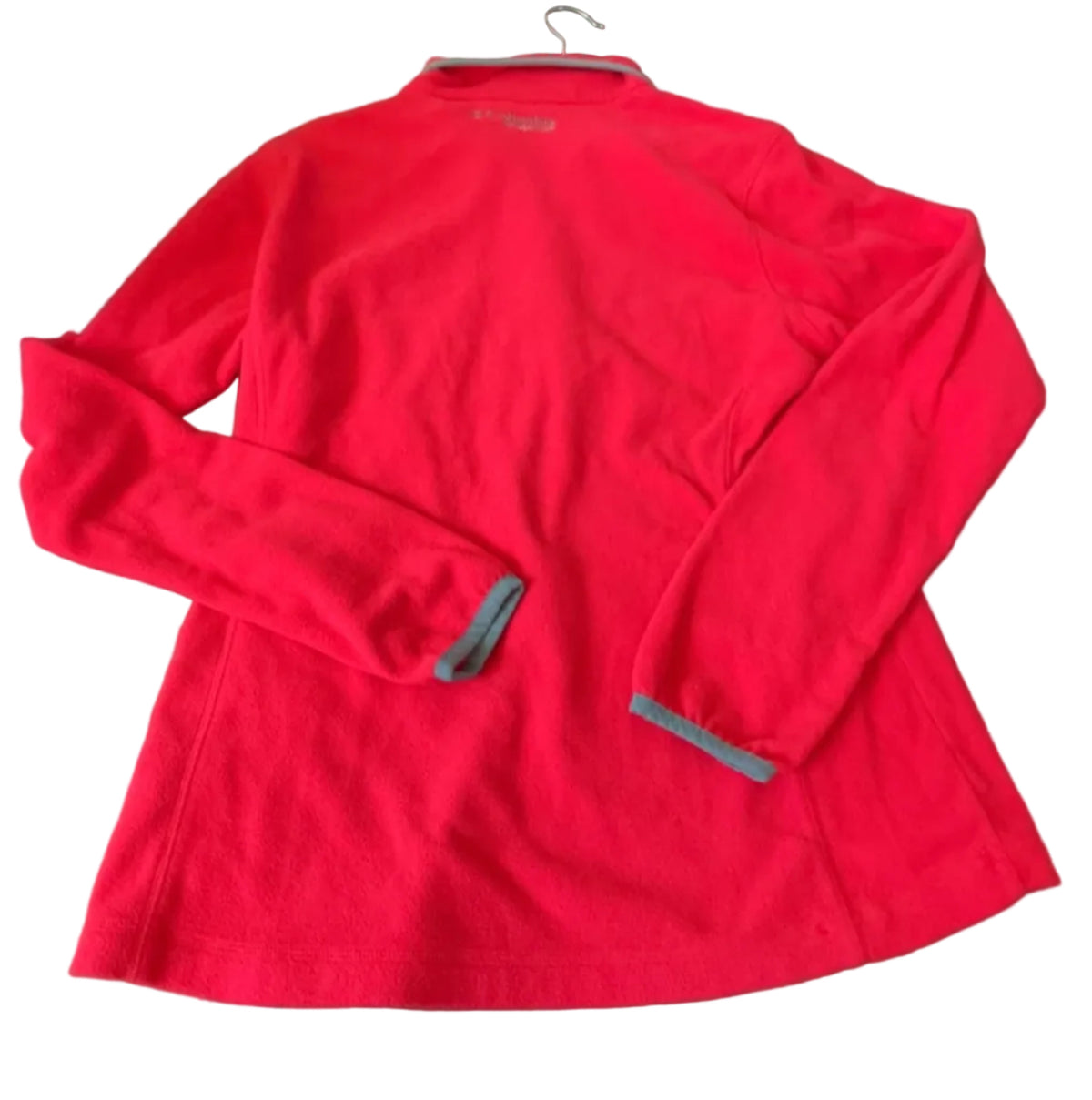 Polartec label detail on red Columbia fleece pullover