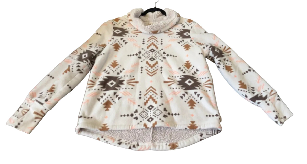 Front view of cream Avalanche southwest print fleece pullover in size Medium