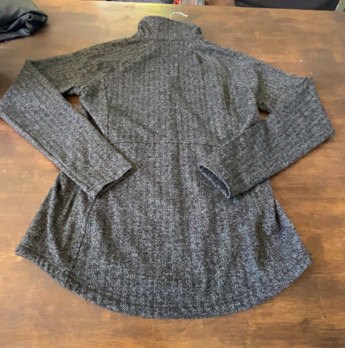 Back view of grey Kyodan textured quarter-zip pullover