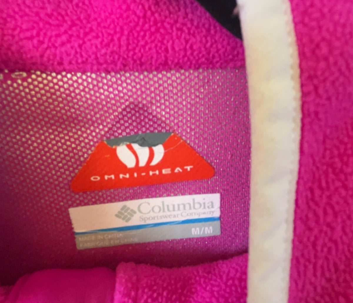 Back view of pink Columbia Omni-Heat pullover, size Medium