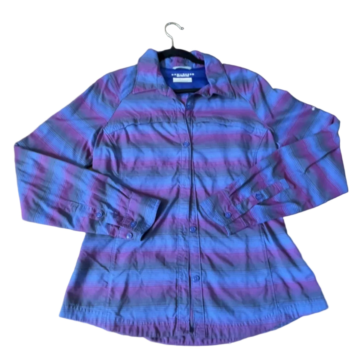 Columbia Omni-Shade Long Sleeve Shirt | Blue & Purple Stripe | Size Medium