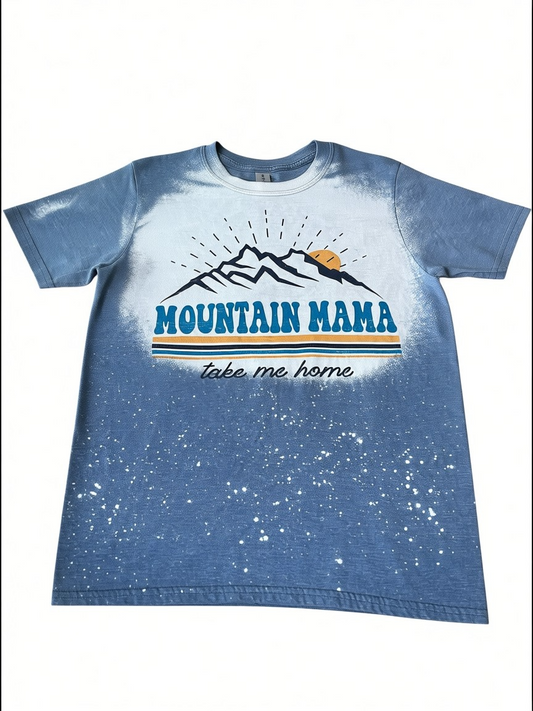 Mountain Mama Take Me Home Bleached Graphic Tee – Blue – Size S