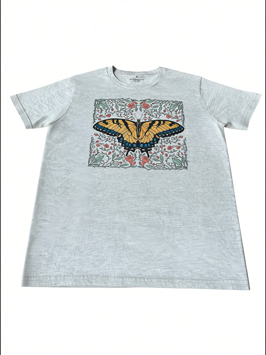 Swallowtail Butterfly Botanical Graphic Tee – Heather Grey – Size M