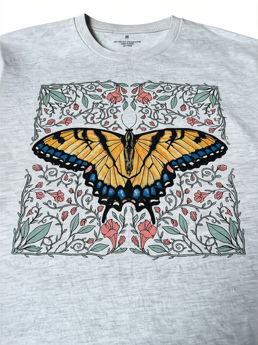 Swallowtail Butterfly Botanical Graphic Tee – Heather Grey – Size M